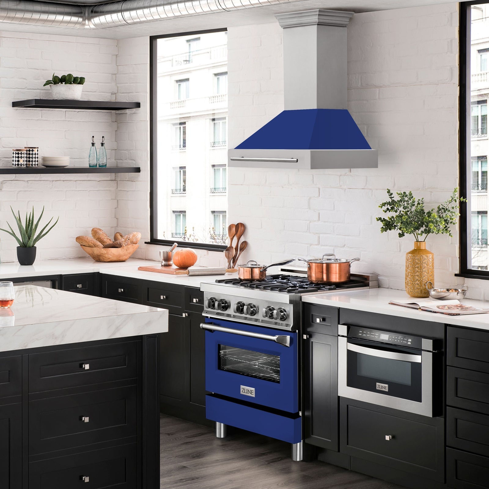 ZLINE 30 Inch Stainless Steel Range Hood with Blue Gloss Shell, 8654STX-BG-30 - Smart Kitchen Lab