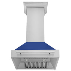 ZLINE 30 Inch Stainless Steel Range Hood with Blue Matte Shell and Stainless Steel Handle, 8654STX-BM-30 - Smart Kitchen Lab