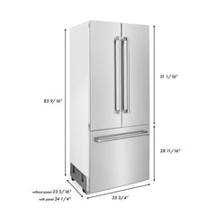 ZLINE 36 In. 19.6 cu. ft. Built-In 3-Door French Door Refrigerator with Internal Water and Ice Dispenser in Stainless Steel, RBIV-304-36 - Smart Kitchen Lab