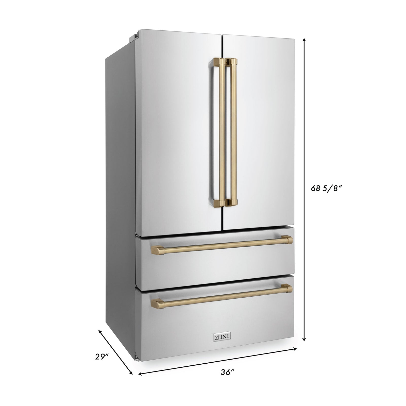 ZLINE 36 In. Autograph 22.5 cu. ft. Refrigerator with Ice Maker in Fingerprint Resistant Stainless Steel and Champagne Bronze Accents, RFMZ-36-CB - Smart Kitchen Lab