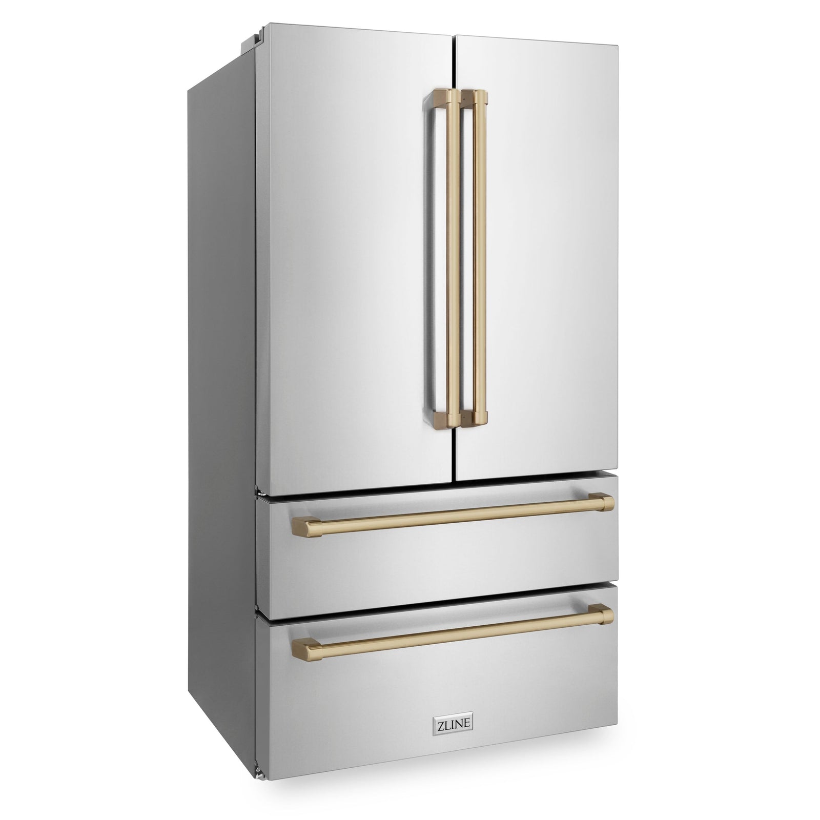 ZLINE 36 In. Autograph 22.5 cu. ft. Refrigerator with Ice Maker in Fingerprint Resistant Stainless Steel and Champagne Bronze Accents, RFMZ-36-CB - Smart Kitchen Lab