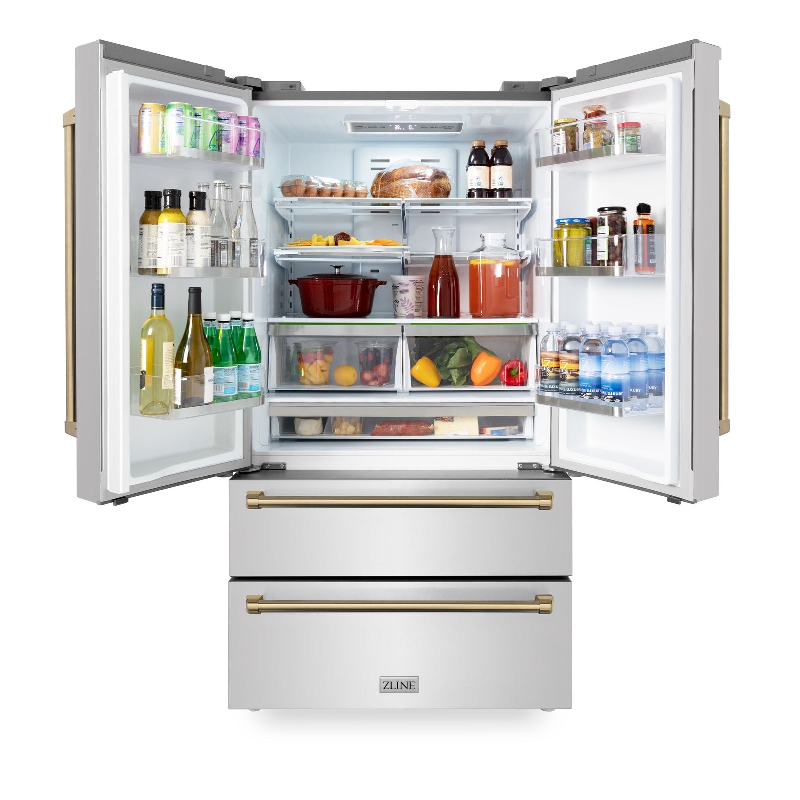 ZLINE 36 In. Autograph 22.5 cu. ft. Refrigerator with Ice Maker in Fingerprint Resistant Stainless Steel and Champagne Bronze Accents, RFMZ-36-CB - Smart Kitchen Lab
