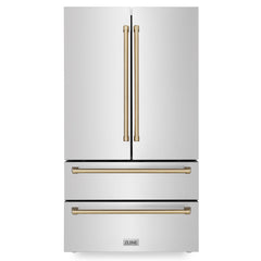 ZLINE 36 In. Autograph 22.5 cu. ft. Refrigerator with Ice Maker in Fingerprint Resistant Stainless Steel and Champagne Bronze Accents, RFMZ-36-CB - Smart Kitchen Lab