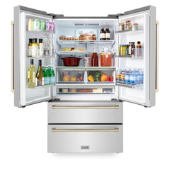 ZLINE 36 In. Autograph 22.5 cu. ft. Refrigerator with Ice Maker in Fingerprint Resistant Stainless Steel and Gold Accents, RFMZ-36-G - Smart Kitchen Lab