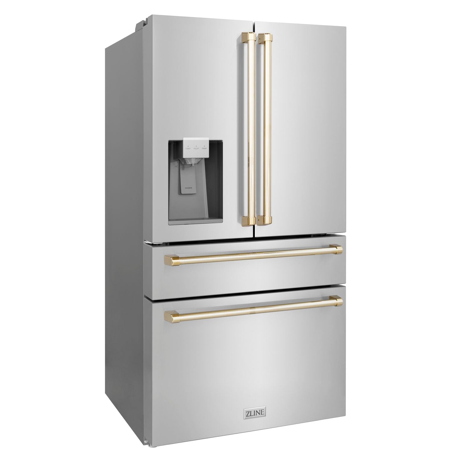 ZLINE 36 In. Autograph French Door Refrigerator with Water and Ice Dispenser in Fingerprint Resistant Stainless Steel with Gold Accents, RFMZ-W-36-G - Smart Kitchen Lab