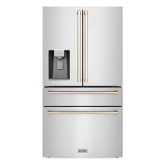 ZLINE 36 In. Autograph French Door Refrigerator with Water and Ice Dispenser in Fingerprint Resistant Stainless Steel with Gold Accents, RFMZ-W-36-G - Smart Kitchen Lab