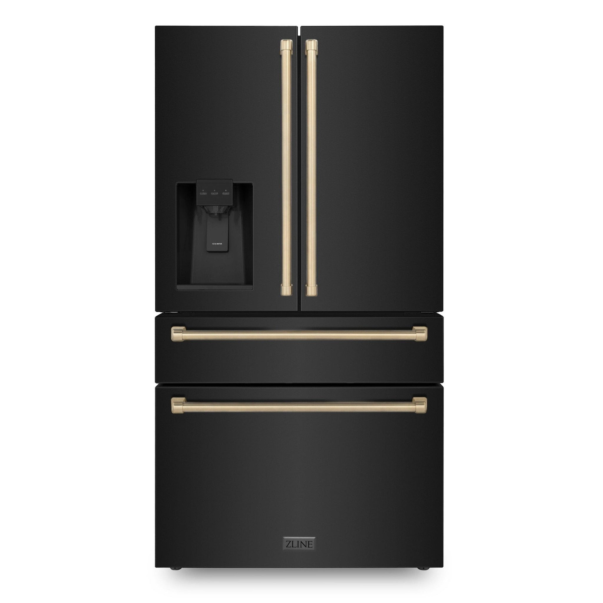 ZLINE 36 In. Autograph Refrigerator with Water and Ice Dispenser in Fingerprint Resistant Stainless Steel with Champagne Bronze Accents, RFMZ-W-36-CB - Smart Kitchen Lab