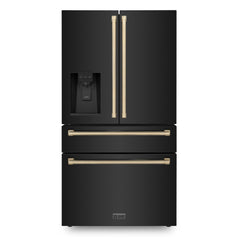 ZLINE 36 In. Autograph Refrigerator with Water and Ice Dispenser in Fingerprint Resistant Stainless Steel with Champagne Bronze Accents, RFMZ-W-36-CB - Smart Kitchen Lab