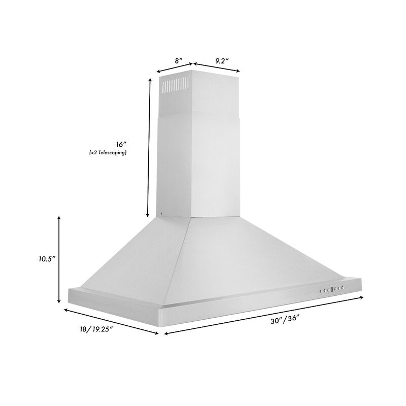 ZLINE 36 in. Convertible Vent Wall Mount Range Hood in Stainless Steel, KB-36 - Smart Kitchen Lab