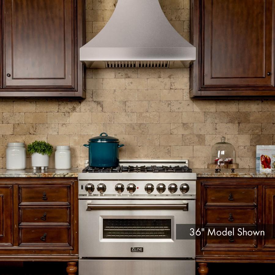 ZLINE 36 in. Designer Series DuraSnow® Stainless Finish Indoor Wall Range Hood, 8632S-36 - Smart Kitchen Lab