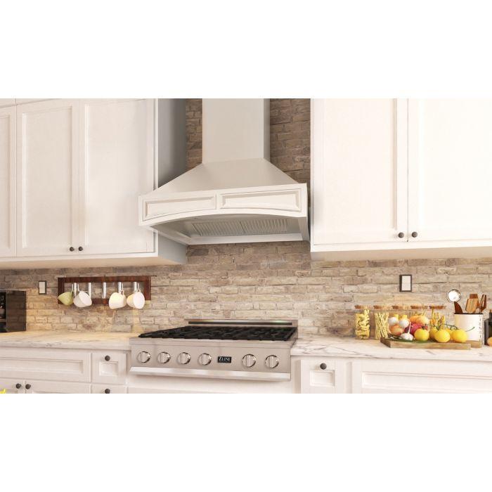 ZLINE 36 in. Designer Wooden Wall Mount Range Hood in White, 321TT-36 - Smart Kitchen Lab