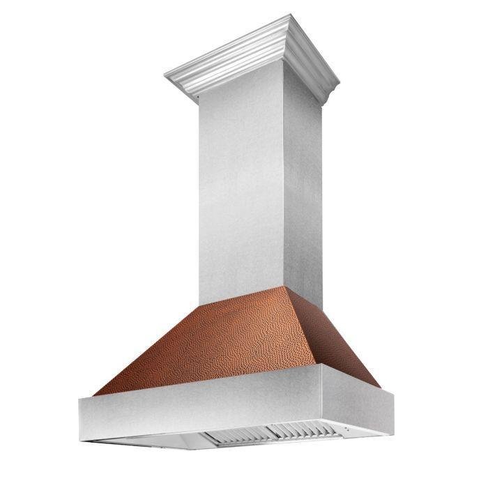 ZLINE 36 in. Ducted DuraSnow® Stainless Steel Range Hood with Hand-Hammered Copper Shell, 8654HH-36 - Smart Kitchen Lab