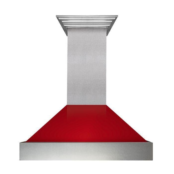 ZLINE 36 in. Ducted DuraSnow® Stainless Steel Range Hood with Red Gloss Shell, 8654RG-36 - Smart Kitchen Lab