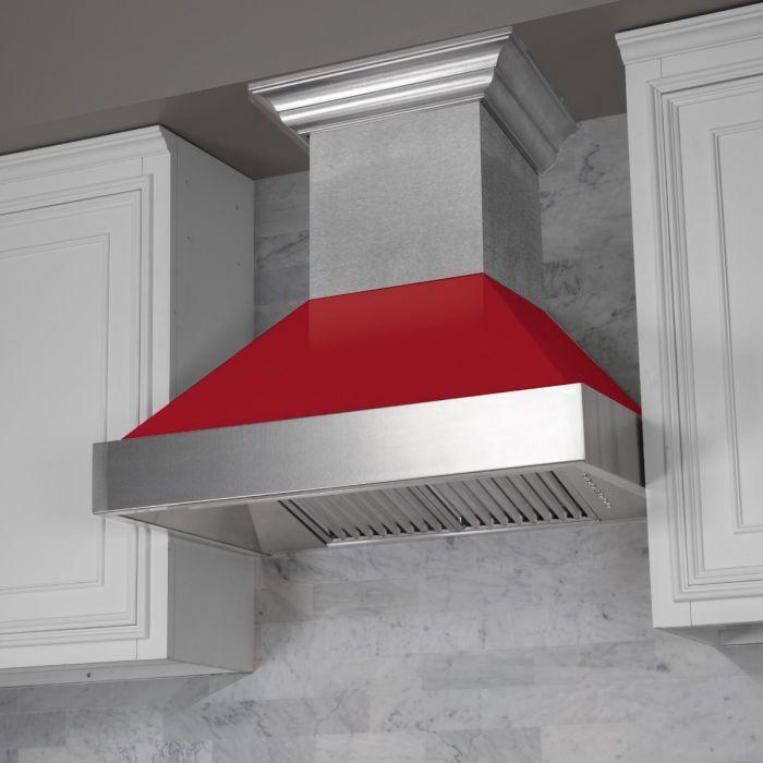 ZLINE 36 in. Ducted DuraSnow® Stainless Steel Range Hood with Red Gloss Shell, 8654RG-36 - Smart Kitchen Lab