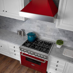 ZLINE 36 in. Ducted DuraSnow® Stainless Steel Range Hood with Red Gloss Shell, 8654RG-36 - Smart Kitchen Lab