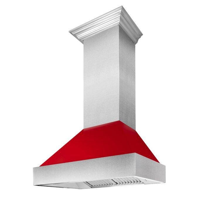 ZLINE 36 in. Ducted DuraSnow® Stainless Steel Range Hood with Red Gloss Shell, 8654RG-36 - Smart Kitchen Lab