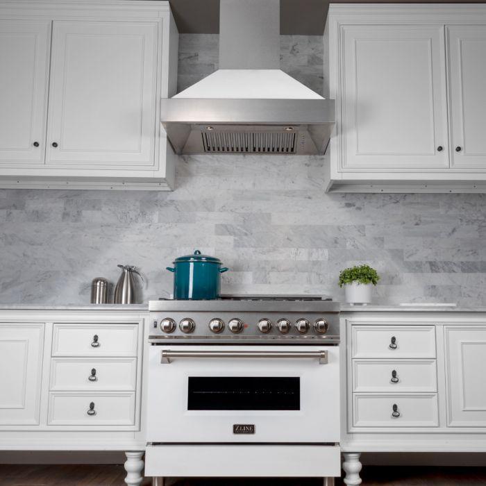 ZLINE 36 in. DuraSnow® Finish Range Hood with White Matte Shell, 8654WM-36 - Smart Kitchen Lab