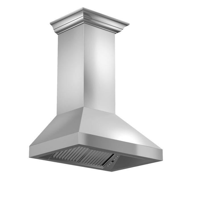 ZLINE 36 in. Professional Convertible Vent Wall Mount Range Hood in Stainless Steel with Crown Molding, 597CRN-36 - Smart Kitchen Lab