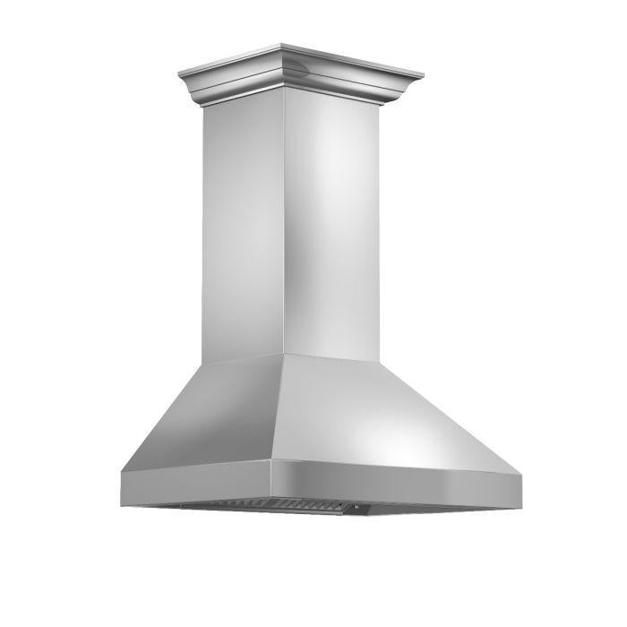 ZLINE 36 in. Professional Convertible Vent Wall Mount Range Hood in Stainless Steel with Crown Molding, 597CRN-36 - Smart Kitchen Lab