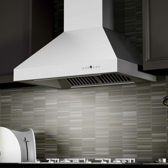 ZLINE 36 in. Professional Ducted Wall Mount Range Hood in Stainless Steel with Crown Molding, 667CRN-36 - Smart Kitchen Lab