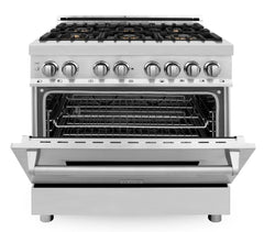 ZLINE 36 in. Professional Gas Burner/Electric Oven Stainless Steel Range with Brass Burners, RA-BR-36 - Smart Kitchen Lab