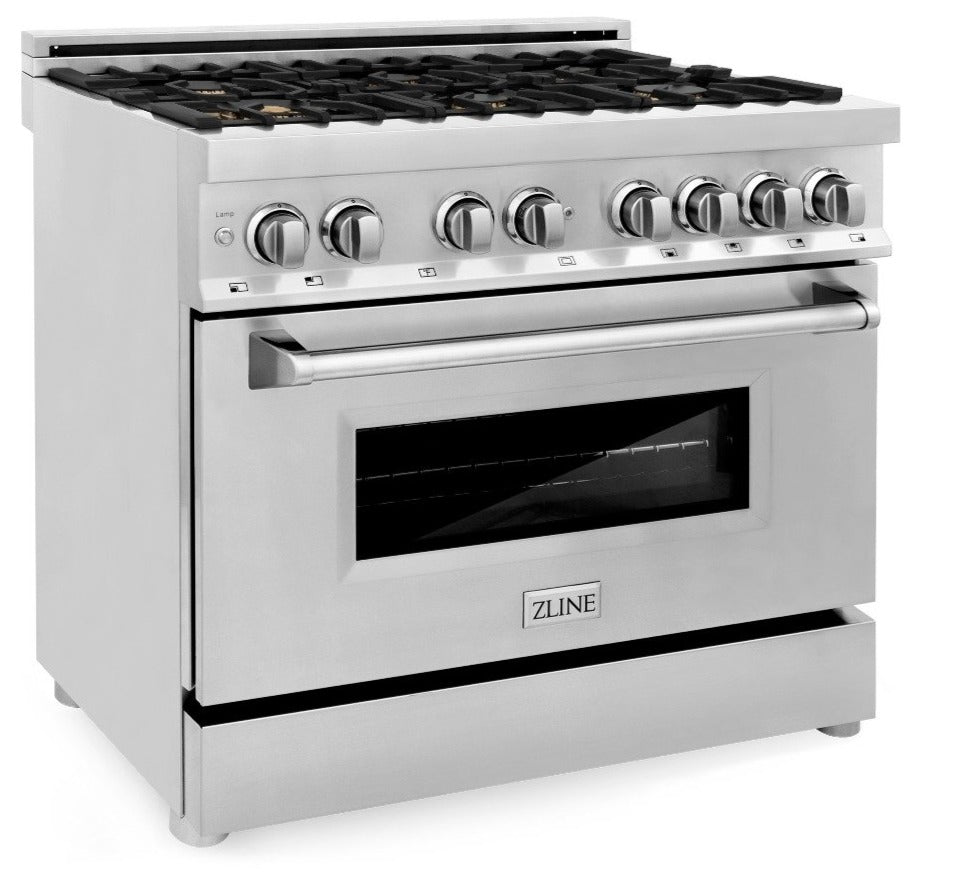 ZLINE 36 in. Professional Gas Burner/Electric Oven Stainless Steel Range with Brass Burners, RA-BR-36 - Smart Kitchen Lab