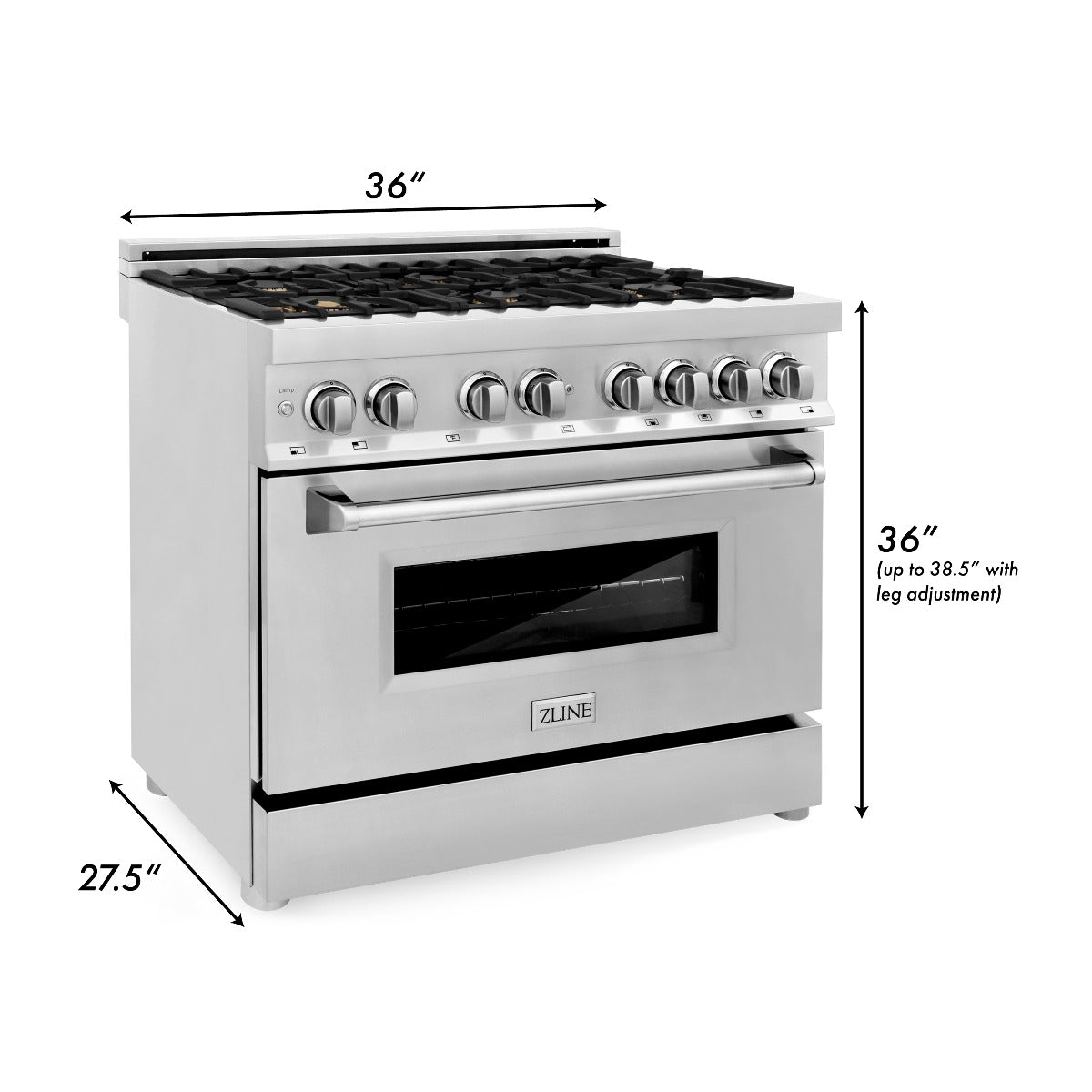 ZLINE 36 in. Professional Gas Burner/Electric Oven Stainless Steel Range with Brass Burners, RA-BR-36 - Smart Kitchen Lab