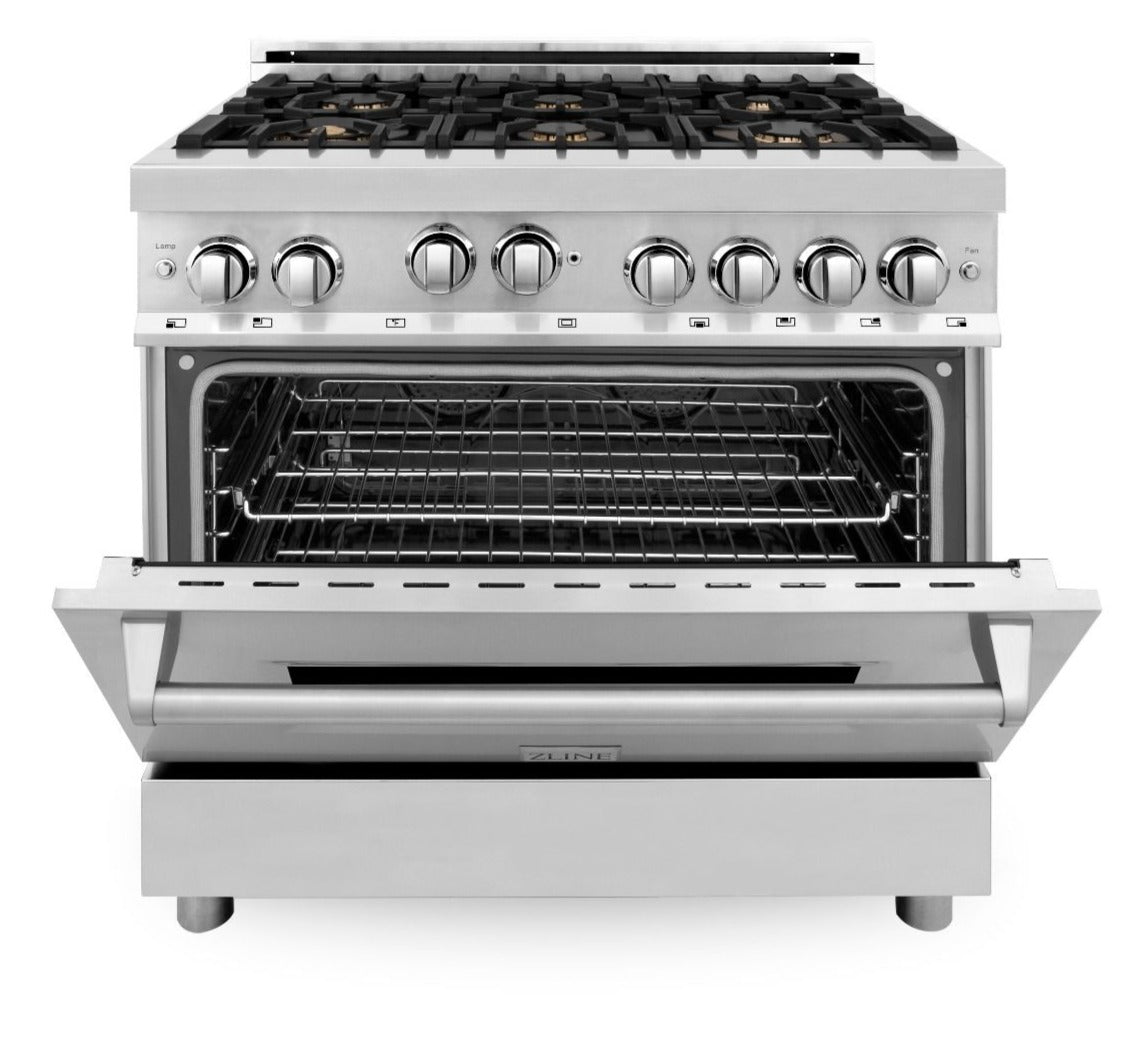 ZLINE 36 in. Professional Gas Burner/Gas Oven Gas in Stainless Steel with Brass Burners, RG-BR-36 - Smart Kitchen Lab