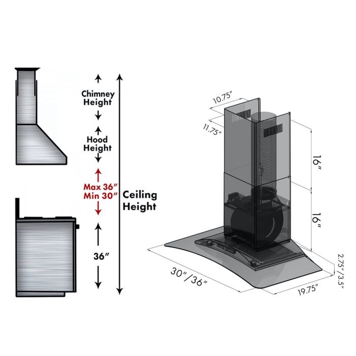 ZLINE 36 in. Stainless Steel Indoor Wall Range Hood KZ-36 - Smart Kitchen Lab