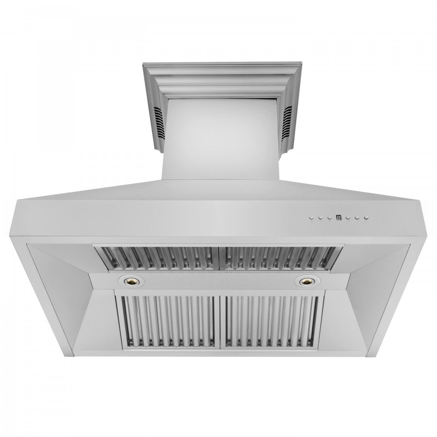 ZLINE 36 in. Stainless Steel Wall Range Hood with Built-in CrownSound® Bluetooth Speakers, 667CRN-BT-36 - Smart Kitchen Lab