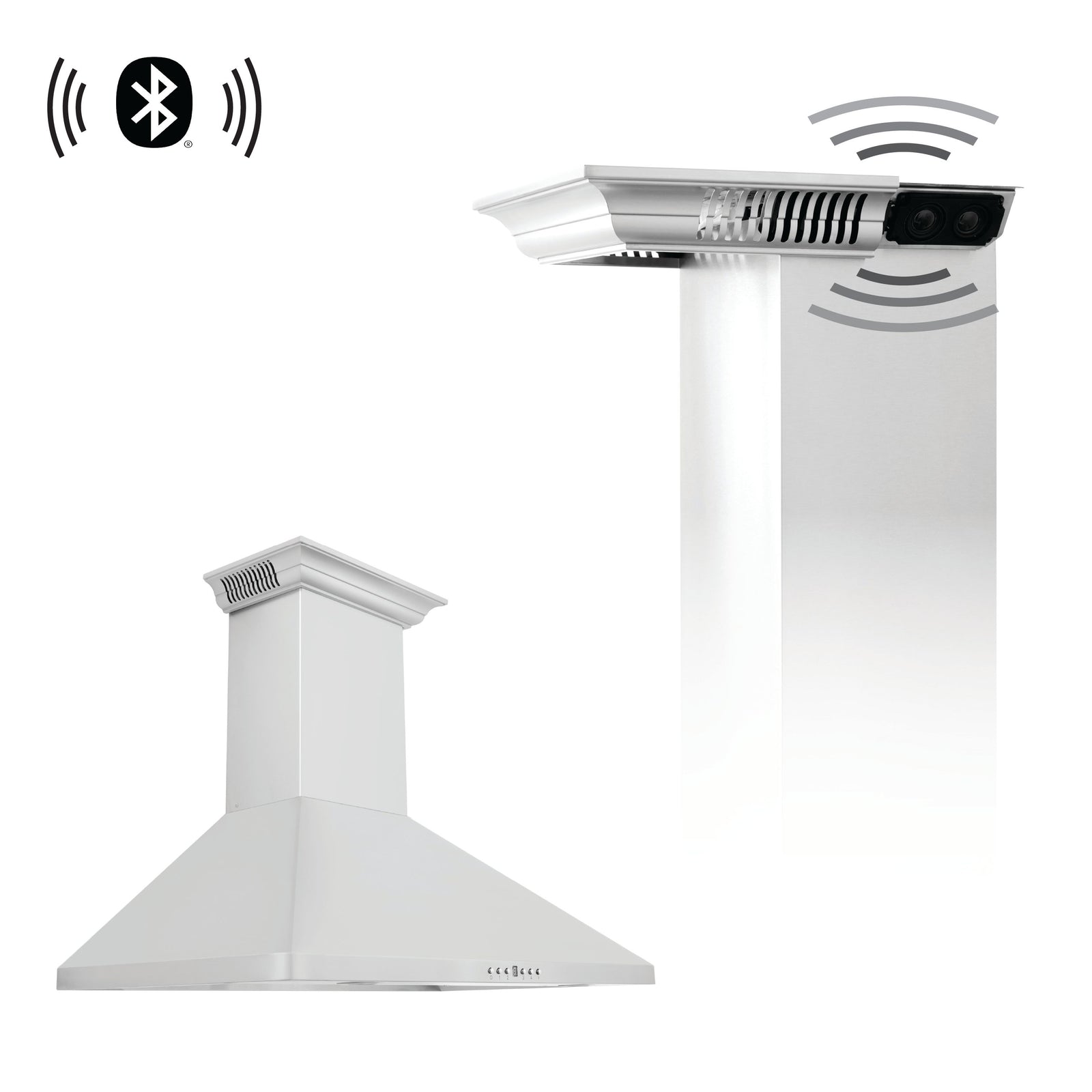 ZLINE 36 in. Wall Mount Range Hood in Stainless Steel with Built-in CrownSound™ Bluetooth Speakers, KF1CRN-BT-36 - Smart Kitchen Lab