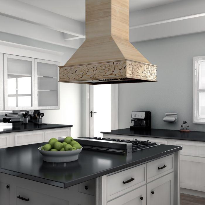 ZLINE 36 in. Wooden Island Range Hood, Crown Molding 9373UF-36 - Smart Kitchen Lab