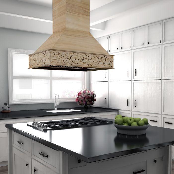 ZLINE 36 in. Wooden Island Range Hood, Crown Molding 9373UF-36 - Smart Kitchen Lab