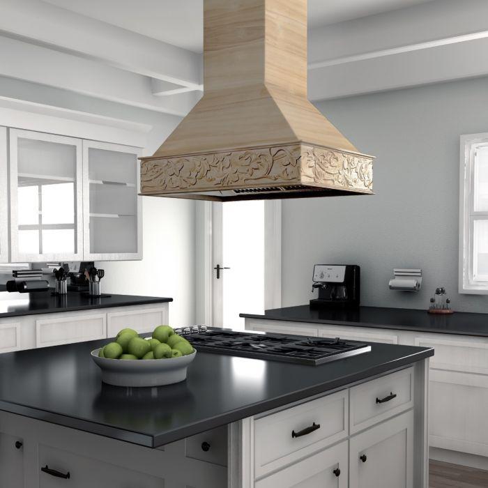 ZLINE 36 in. Wooden Island Range Hood, Crown Molding 9373UF-36 - Smart Kitchen Lab