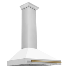 ZLINE 36 Inch Autograph Edition Stainless Steel Range Hood with White Matte Shell and Champagne Bronze Handle, KB4STZ-WM36-CB - Smart Kitchen Lab