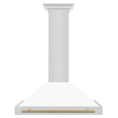 ZLINE 36 Inch Autograph Edition Stainless Steel Range Hood with White Matte Shell and Champagne Bronze Handle, KB4STZ-WM36-CB - Smart Kitchen Lab