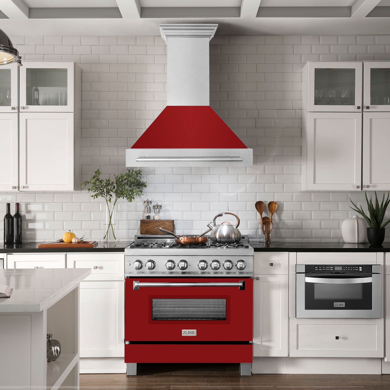 ZLINE 36 Inch DuraSnow® Stainless Steel Range Hood with Red Gloss Shell, 8654SNX-RG-36 - Smart Kitchen Lab