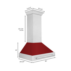 ZLINE 36 Inch DuraSnow® Stainless Steel Range Hood with Red Gloss Shell, 8654SNX-RG-36 - Smart Kitchen Lab