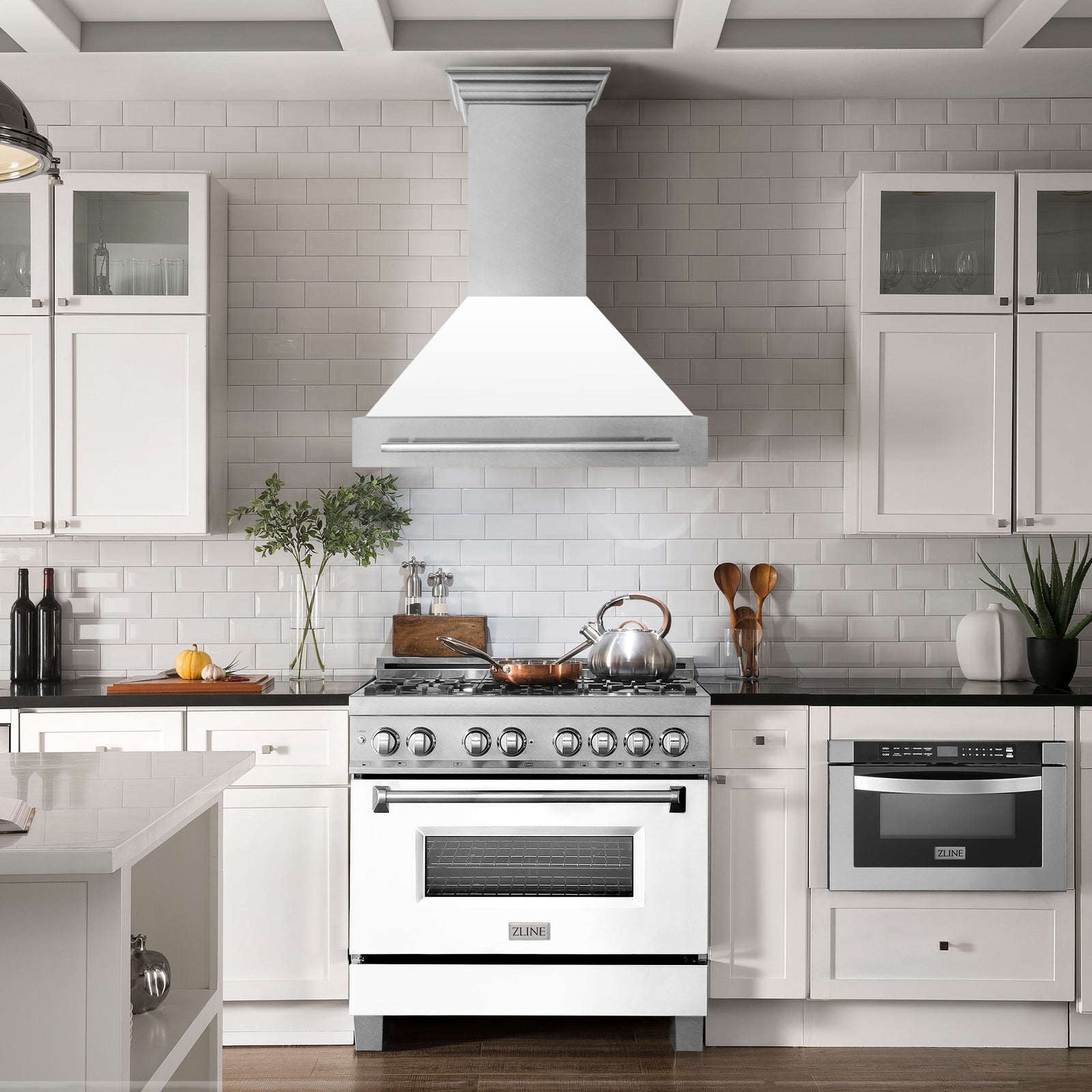ZLINE 36 Inch DuraSnow® Stainless Steel Range Hood with White Matte Shell, 8654SNX-WM-36 - Smart Kitchen Lab