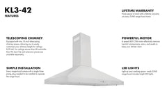 ZLINE 42 in. Convertible Vent Wall Mount Range Hood in Stainless Steel, KL3-42 - Smart Kitchen Lab