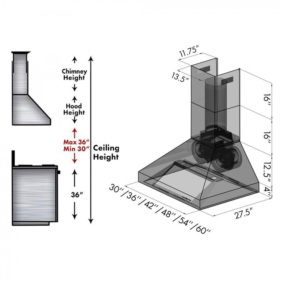 ZLINE 42 in. Professional Ducted Wall Mount Range Hood in Stainless Steel, 697-42 - Smart Kitchen Lab