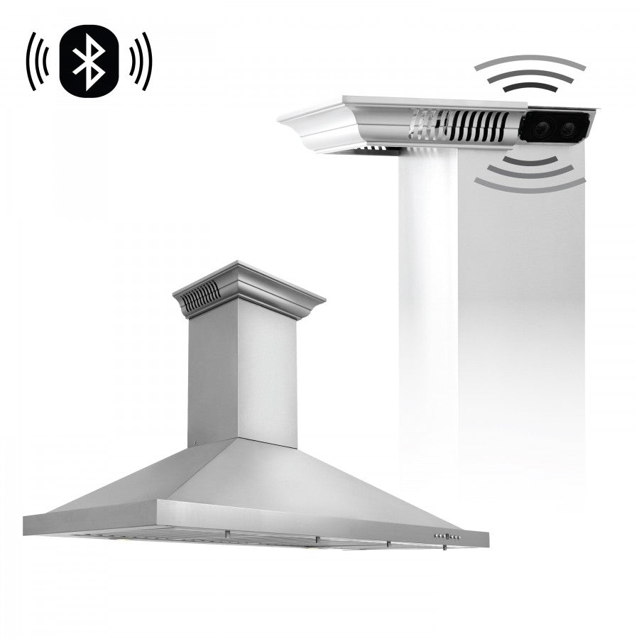 ZLINE 42 in. Stainless Steel Wall Range Hood with Built-in CrownSound® Bluetooth Speakers, KBCRN-BT-42 - Smart Kitchen Lab