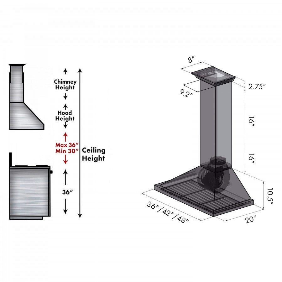 ZLINE 42 in. Stainless Steel Wall Range Hood with Built-in CrownSound® Bluetooth Speakers, KBCRN-BT-42 - Smart Kitchen Lab