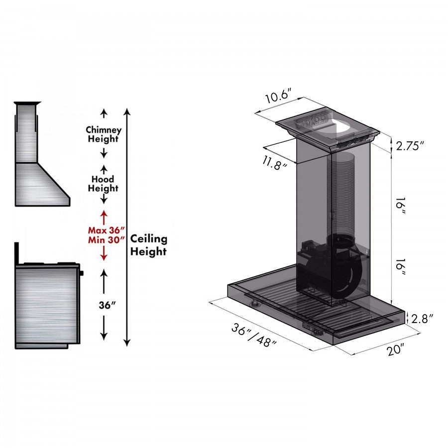 ZLINE 42 in. Stainless Steel Wall Range Hood with Built-in CrownSound® Bluetooth Speakers, KECRN-BT-42 - Smart Kitchen Lab