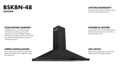 ZLINE 48 in. Convertible Vent Wall Mount Range Hood in Black Stainless Steel, BSKBN-48 - Smart Kitchen Lab