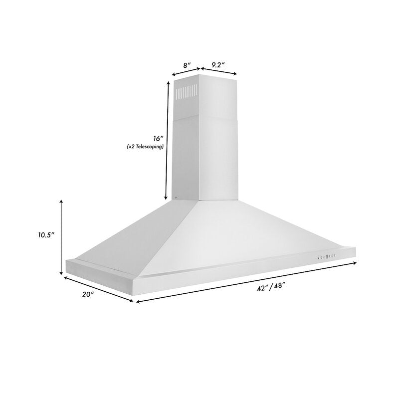 ZLINE 48 in. Convertible Vent Wall Mount Range Hood in Stainless Steel, KB-48 - Smart Kitchen Lab