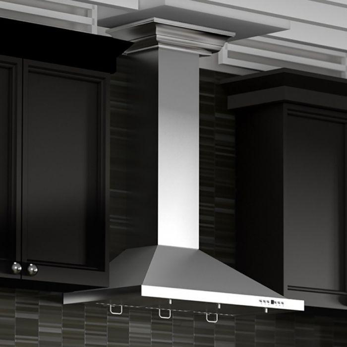 ZLINE 48 in. Convertible Vent Wall Mount Range Hood in Stainless Steel with Crown Molding, KBCRN-48 - Smart Kitchen Lab