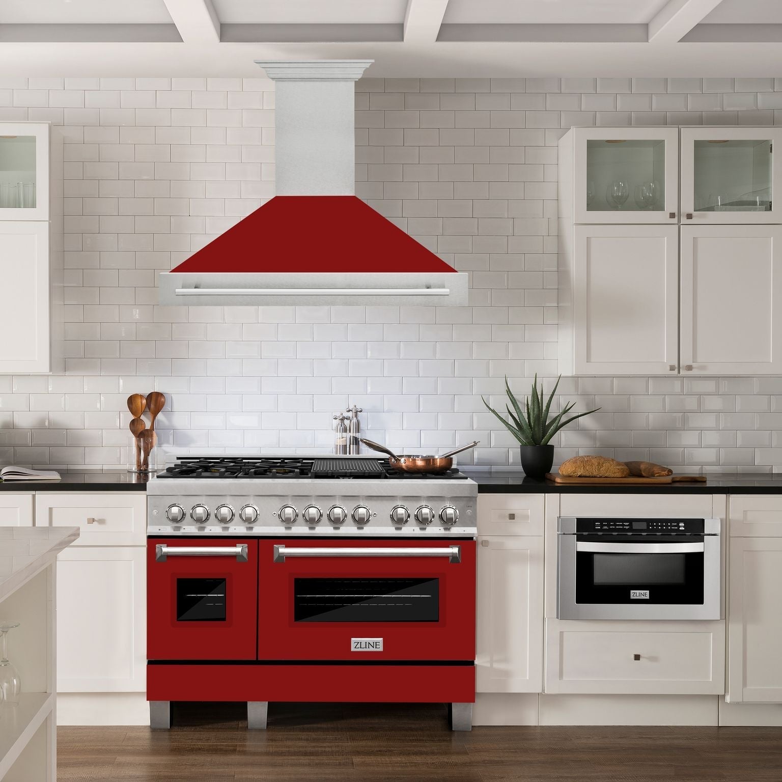 ZLINE 48 In. DuraSnow® Stainless Steel Range Hood with Red Gloss Shell, 8654SNX-RG-48 - Smart Kitchen Lab