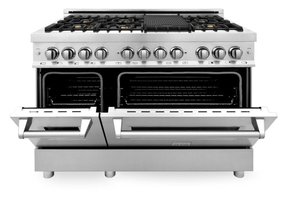 ZLINE 48 in. Professional Gas Burner, Electric Oven Range in Stainless Steel with Brass Burners, RA-BR-48 - Smart Kitchen Lab