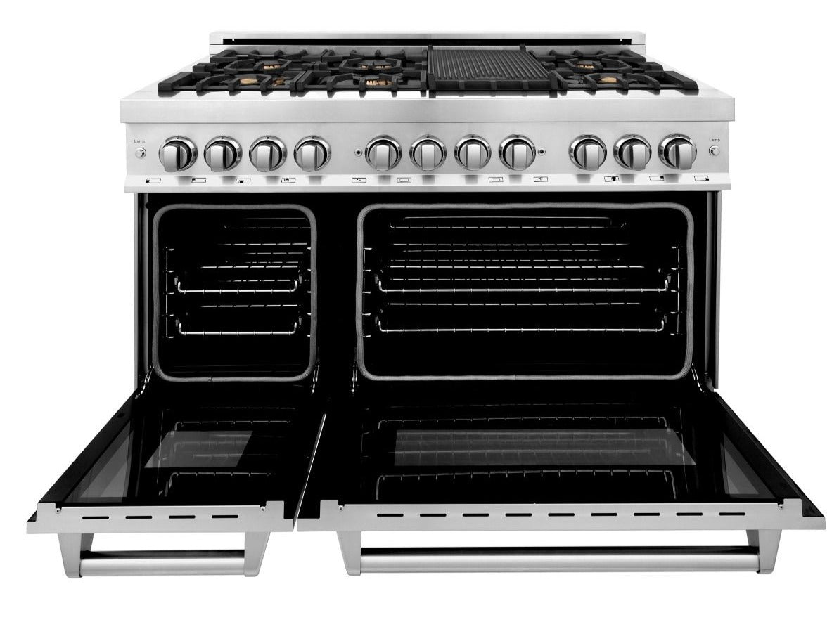 ZLINE 48 in. Professional Gas Burner, Electric Oven Range in Stainless Steel with Brass Burners, RA-BR-48 - Smart Kitchen Lab